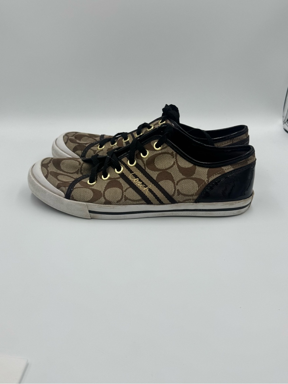 Coach Brown Signature Canvas Low-Top Sneakers with Black Trim - Picture 5 of 15